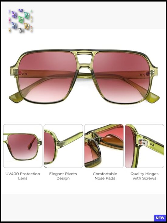 Retro Square Aviator Sunglasses Vintage Plastic Frame UV400 Shield main image 4